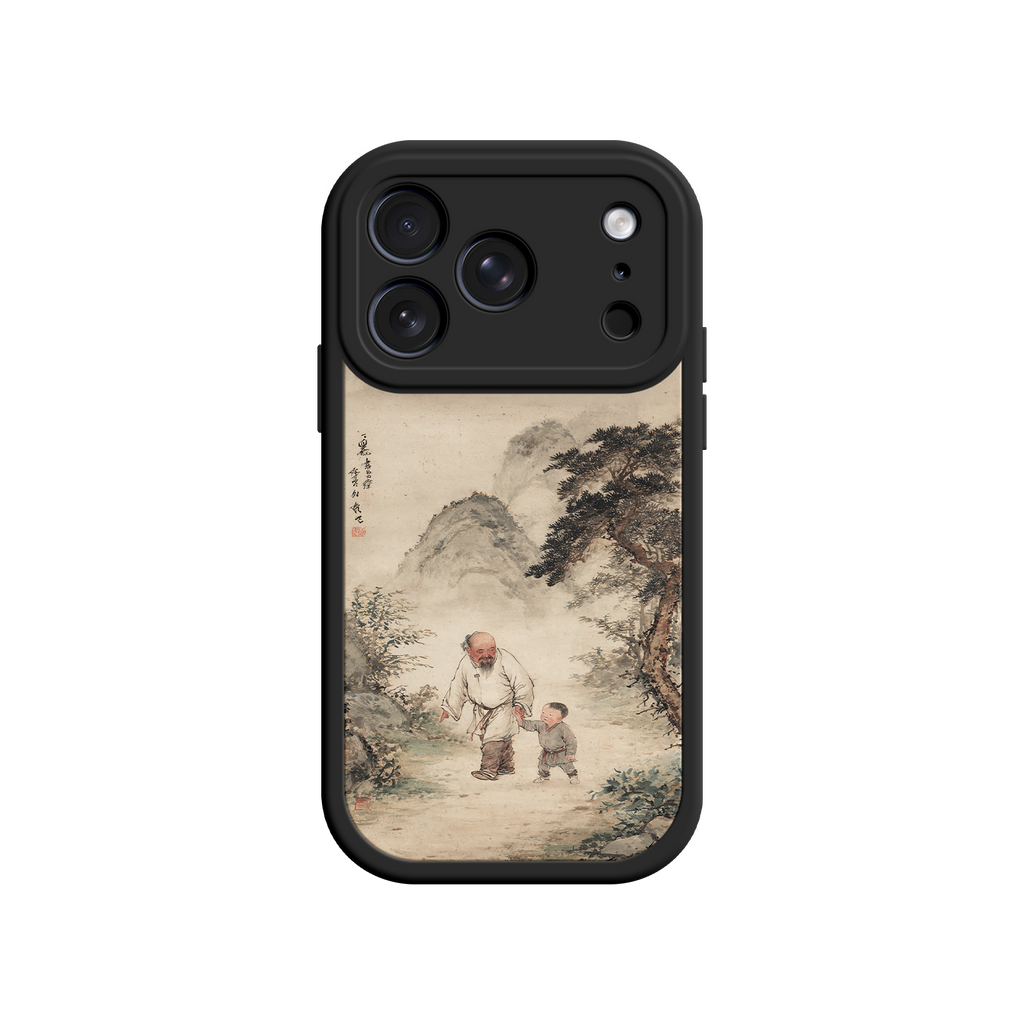 iPhone case with Asian scroll-style nature scene