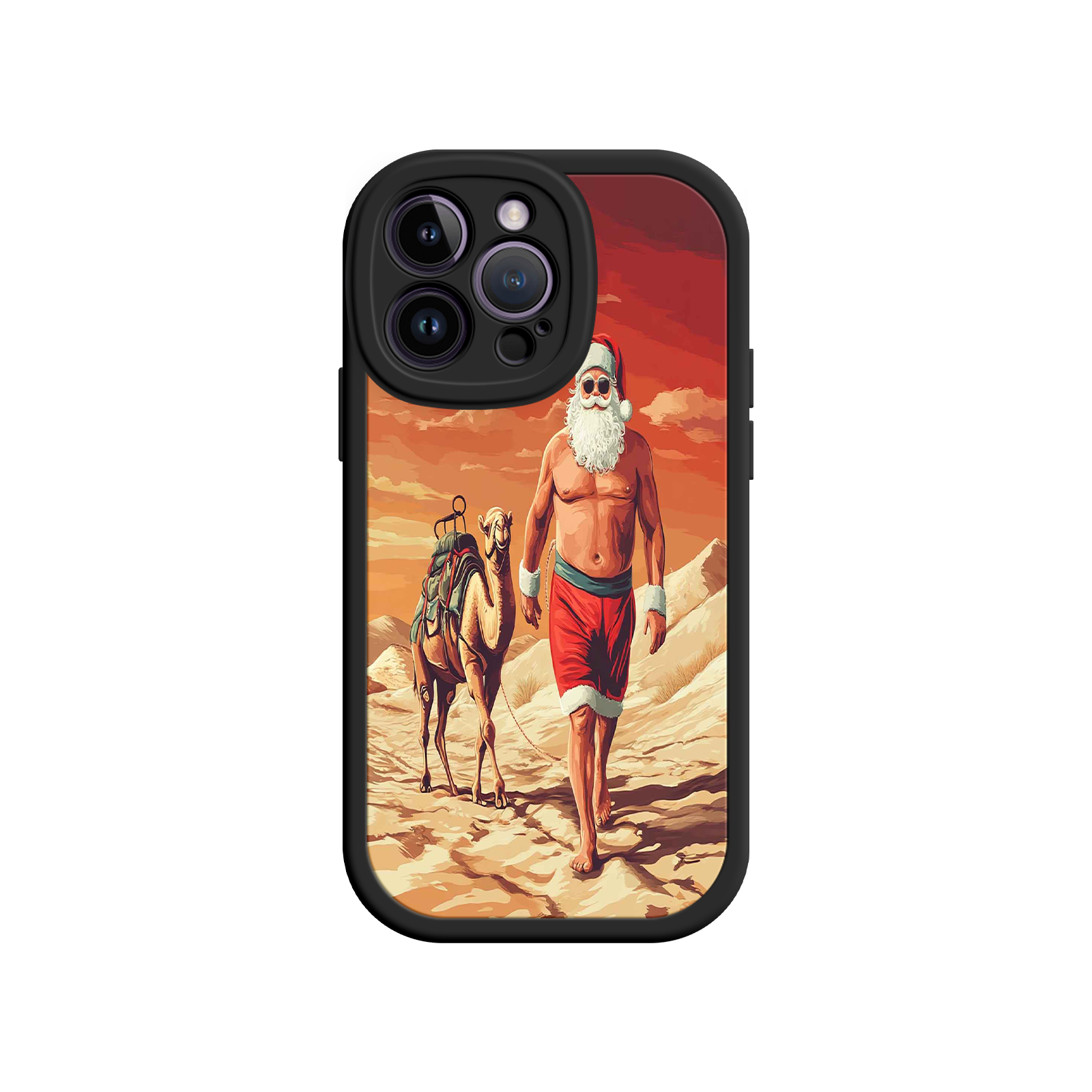 Desert Santa iPhone 17 Case – Funny Christmas Design, Muscular Santa & Camel, Holiday Heat Vibes