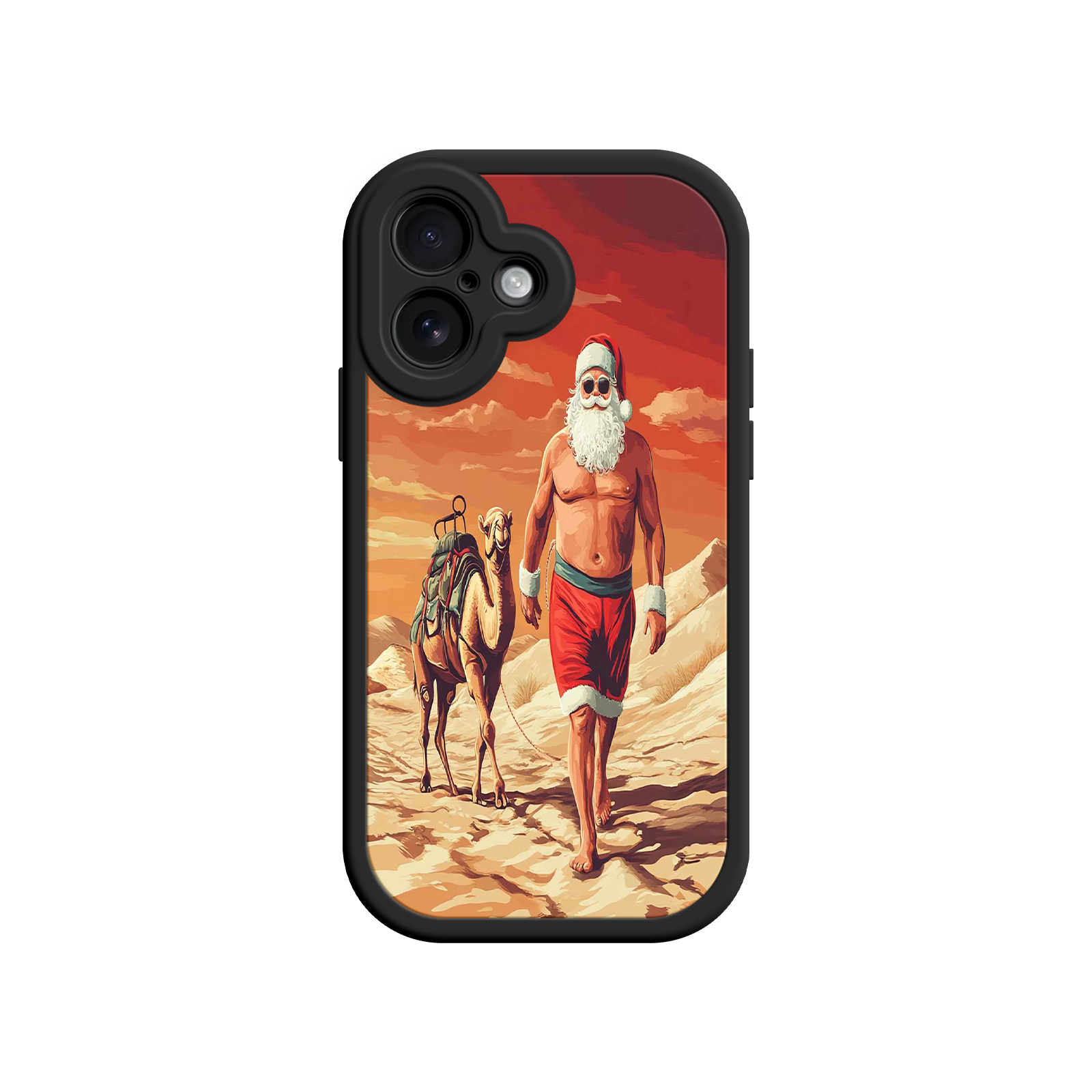 Desert Santa iPhone 17 Case – Funny Christmas Design, Muscular Santa & Camel, Holiday Heat Vibes