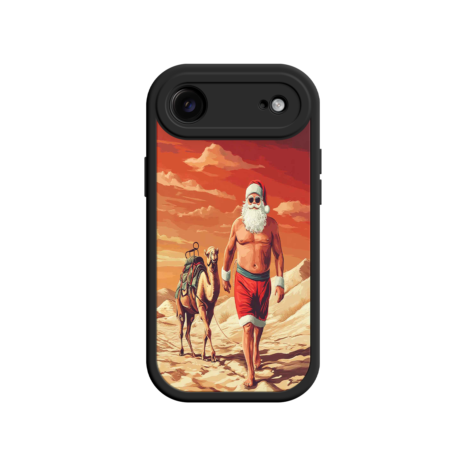 Desert Santa iPhone 17 Case – Funny Christmas Design, Muscular Santa & Camel, Holiday Heat Vibes