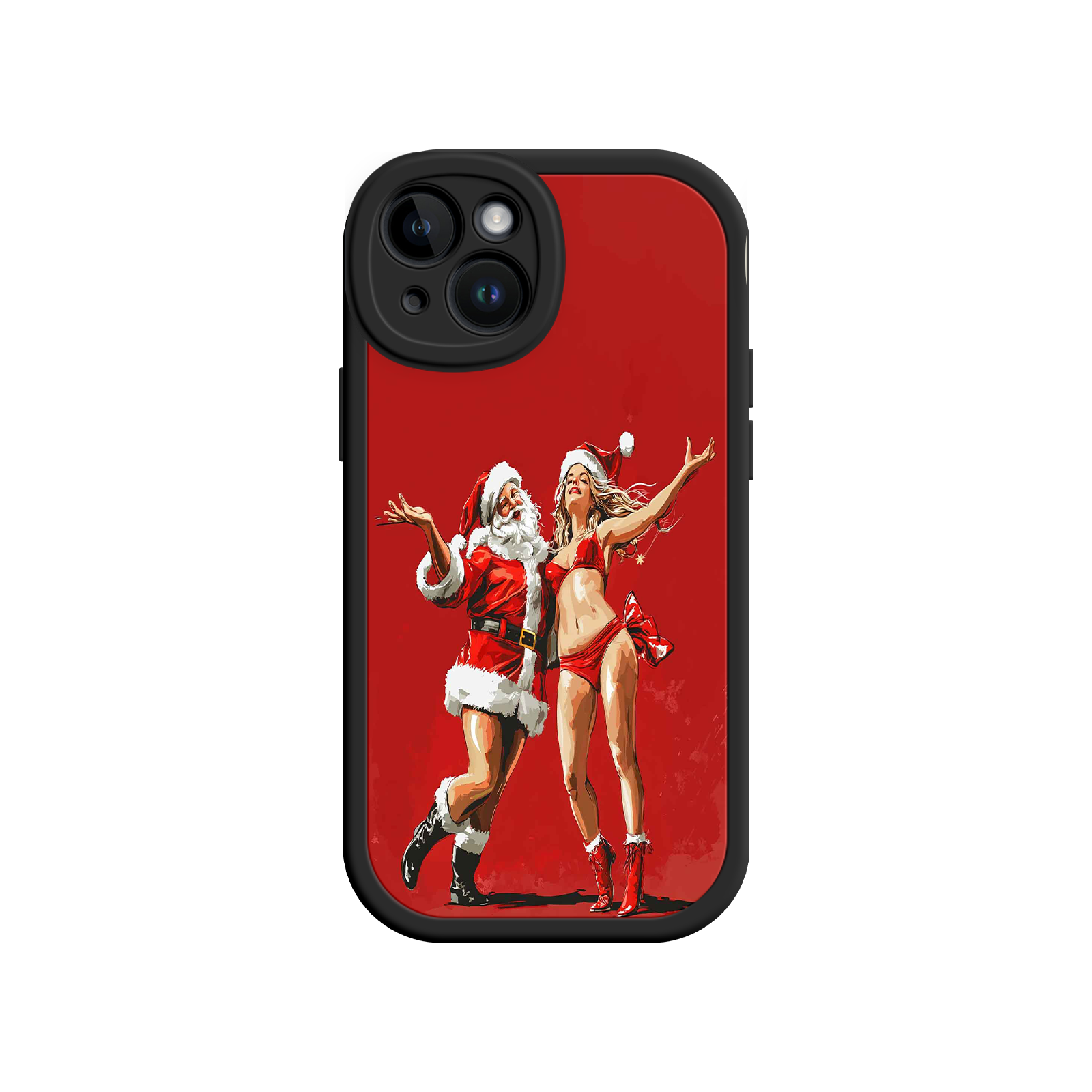 Merry & Flirty iPhone 17 Case – Fun Christmas Couple, Bold Red Festive Design, Santa & Sexy Santa Girl