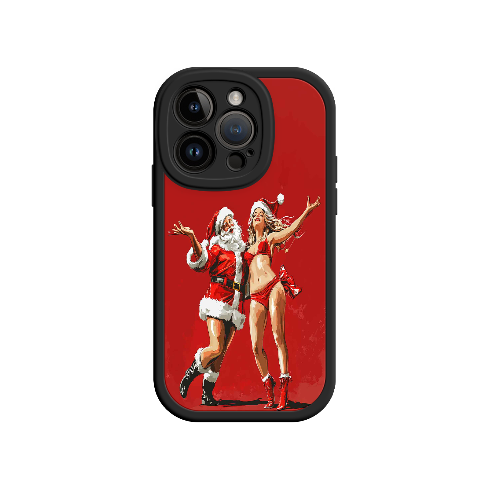 Merry & Flirty iPhone 17 Case – Fun Christmas Couple, Bold Red Festive Design, Santa & Sexy Santa Girl