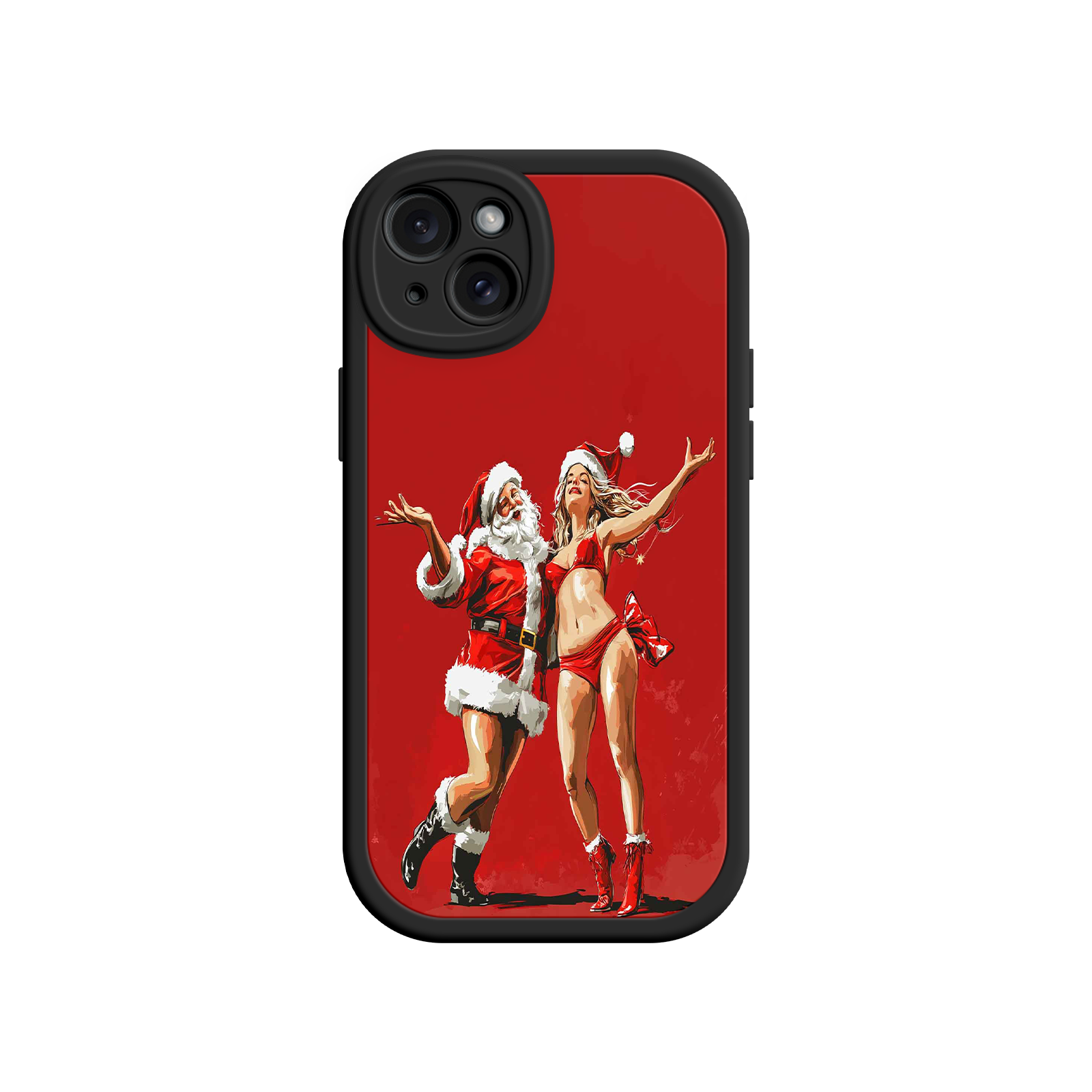 Merry & Flirty iPhone 17 Case – Fun Christmas Couple, Bold Red Festive Design, Santa & Sexy Santa Girl
