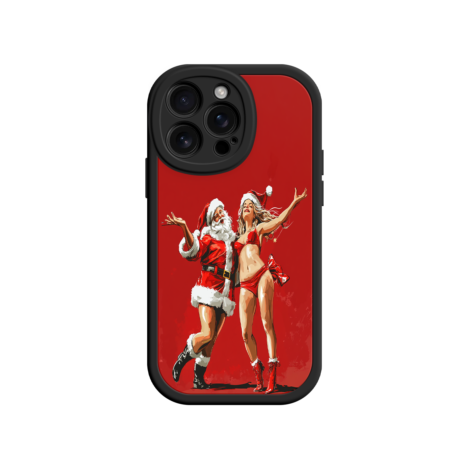 Merry & Flirty iPhone 17 Case – Fun Christmas Couple, Bold Red Festive Design, Santa & Sexy Santa Girl