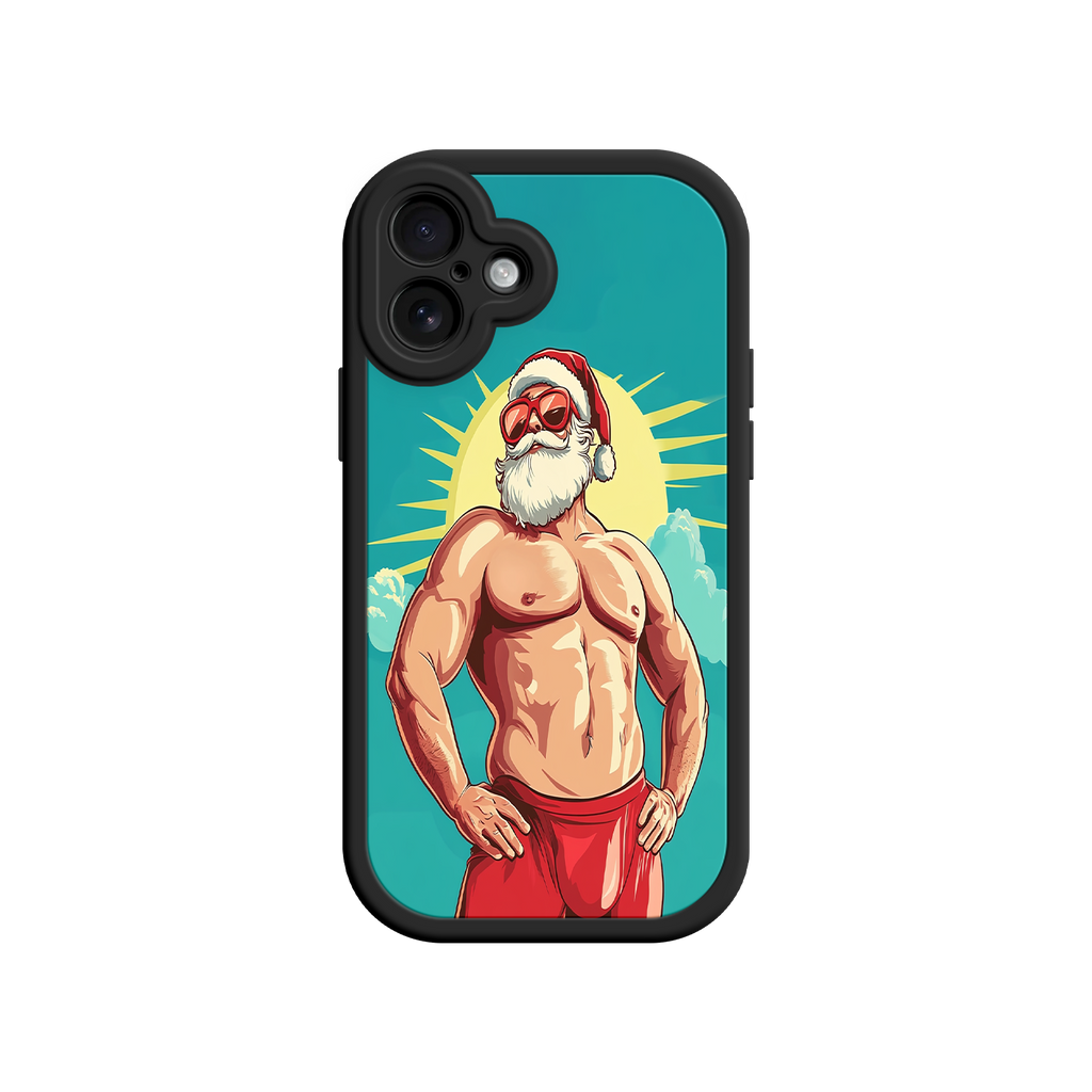 Holiday phone case with sunburst and Santa illustration