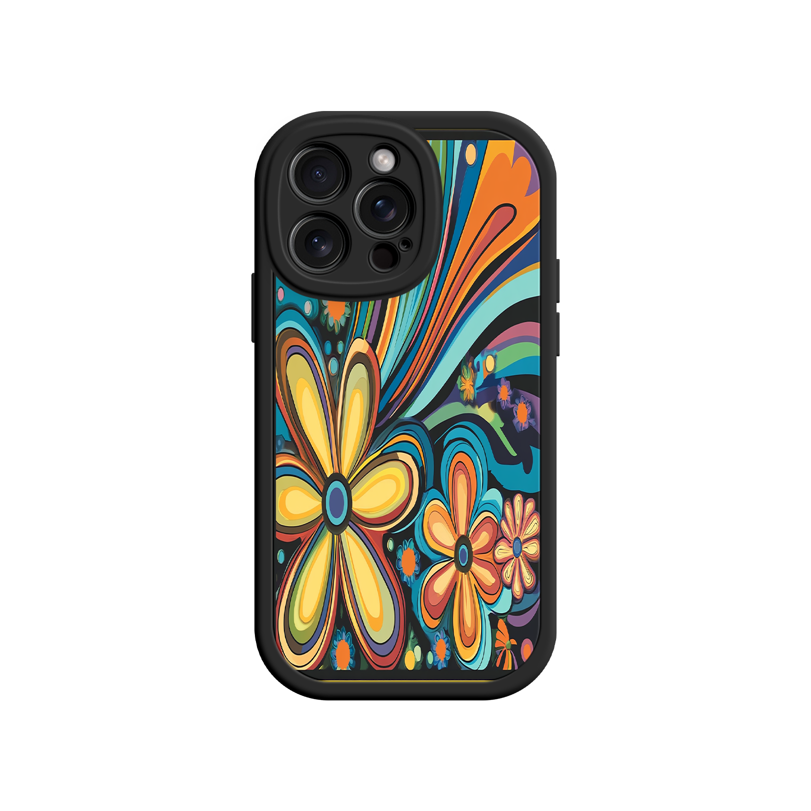 Psychedelic Floral iPhone 17 Case – Hippie Flower Power Design, 60s 70s Retro Vibes, Groovy Swirls