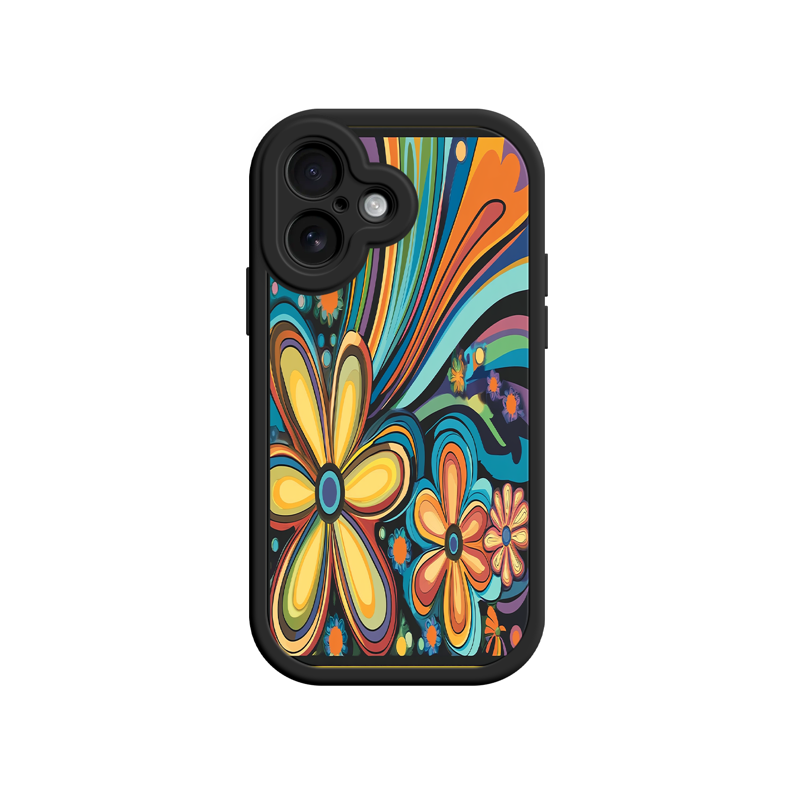 Psychedelic Floral iPhone 17 Case – Hippie Flower Power Design, 60s 70s Retro Vibes, Groovy Swirls