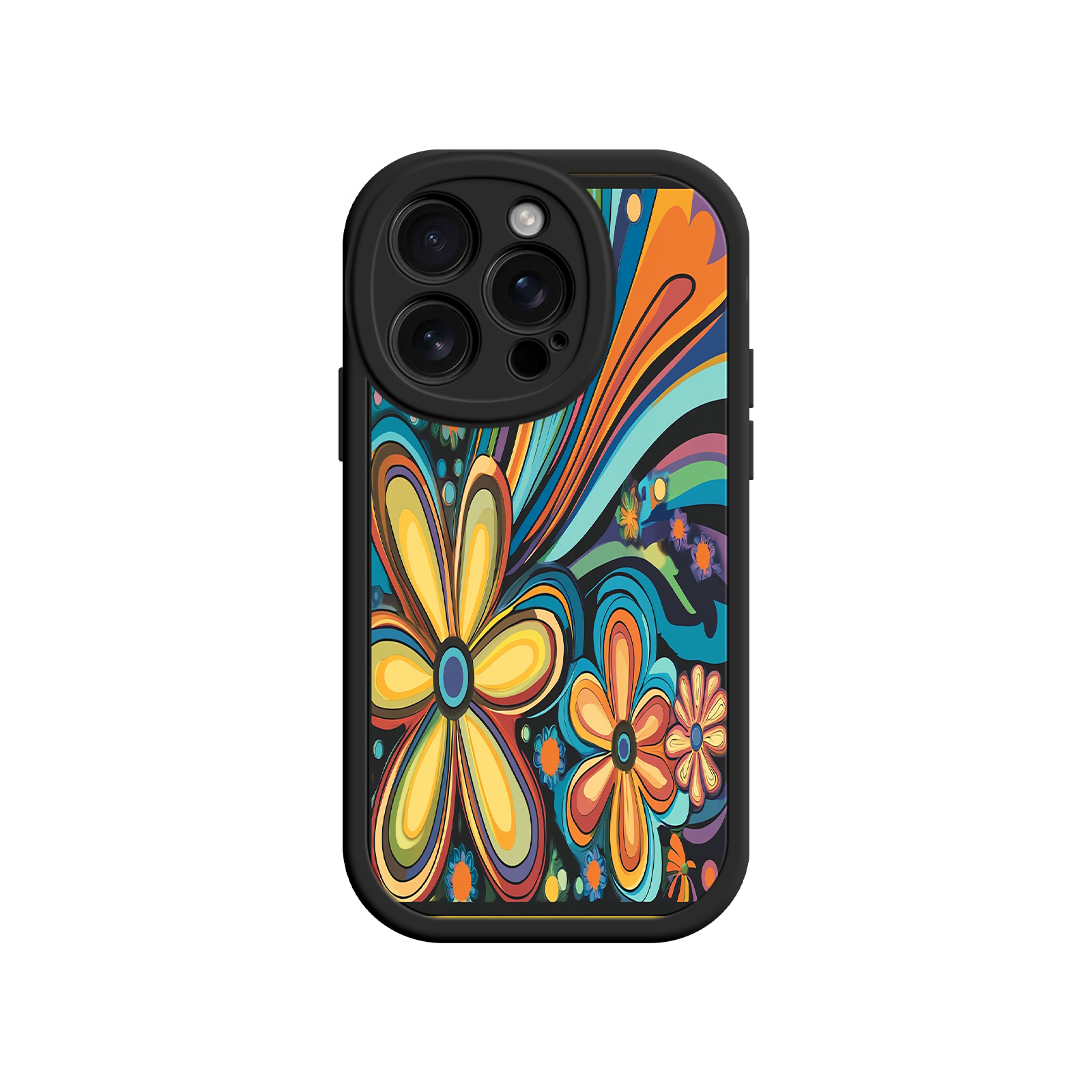 Psychedelic Floral iPhone 17 Case – Hippie Flower Power Design, 60s 70s Retro Vibes, Groovy Swirls