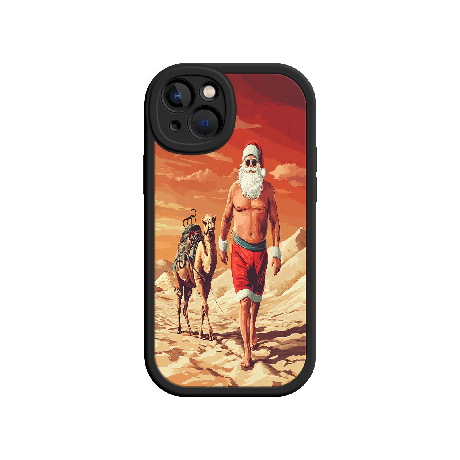 Desert Santa iPhone 17 Case – Funny Christmas Design, Muscular Santa & Camel, Holiday Heat Vibes