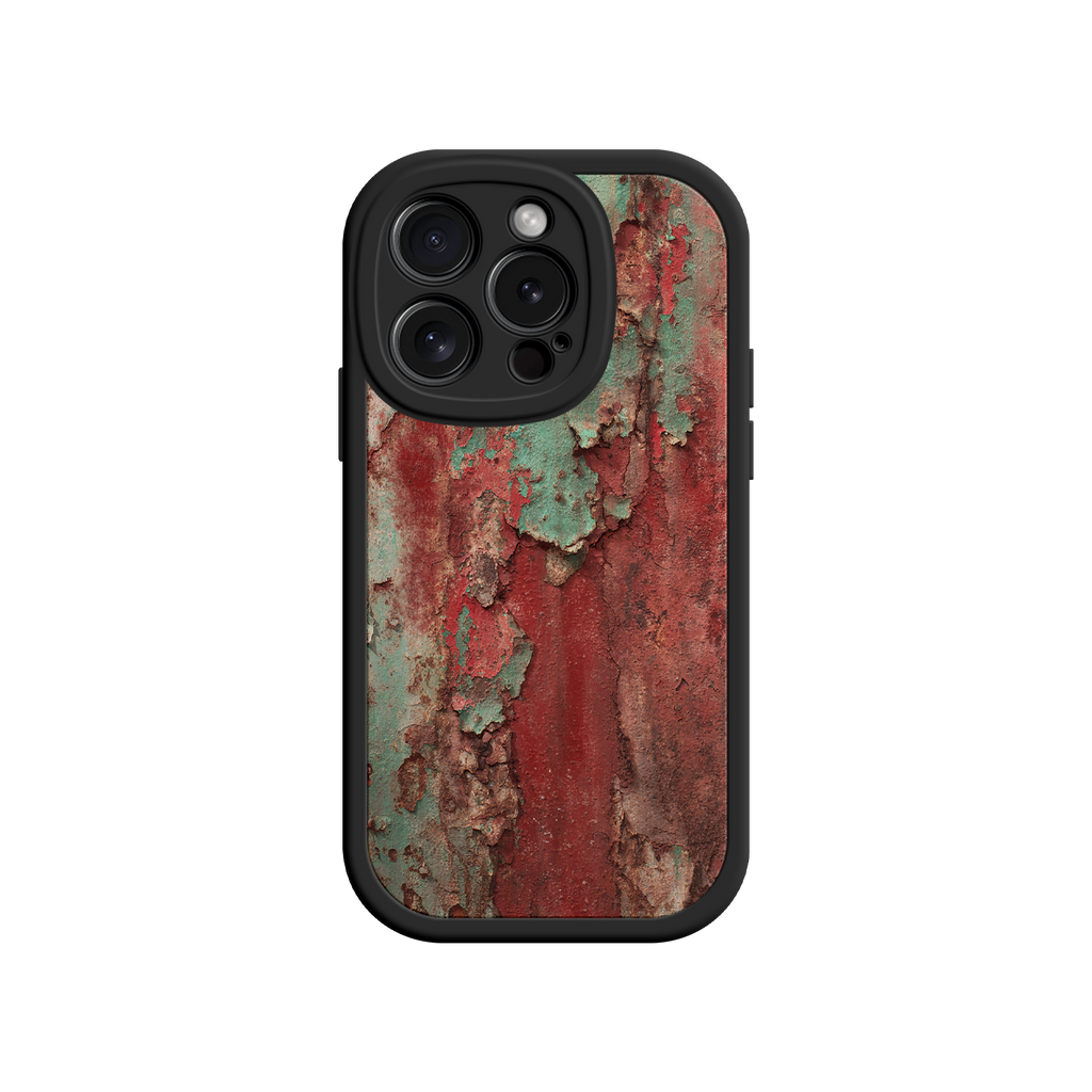 Grunge iPhone case with red and green patina design