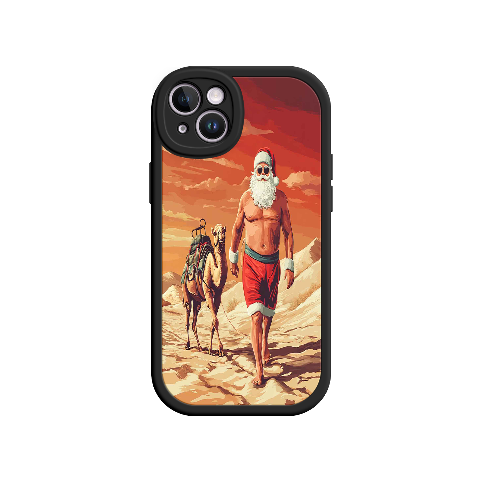 Desert Santa iPhone 17 Case – Funny Christmas Design, Muscular Santa & Camel, Holiday Heat Vibes