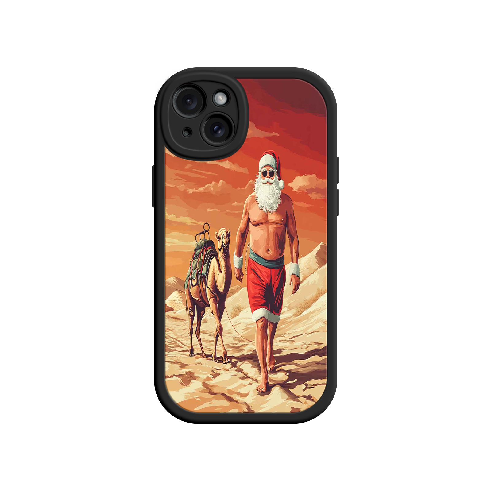 Desert Santa iPhone 17 Case – Funny Christmas Design, Muscular Santa & Camel, Holiday Heat Vibes