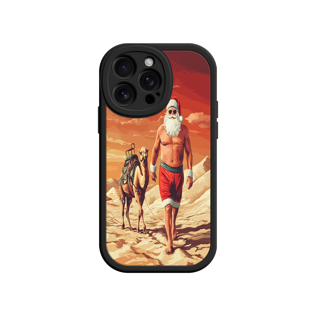 Desert Santa iPhone 17 Case – Funny Christmas Design, Muscular Santa & Camel, Holiday Heat Vibes