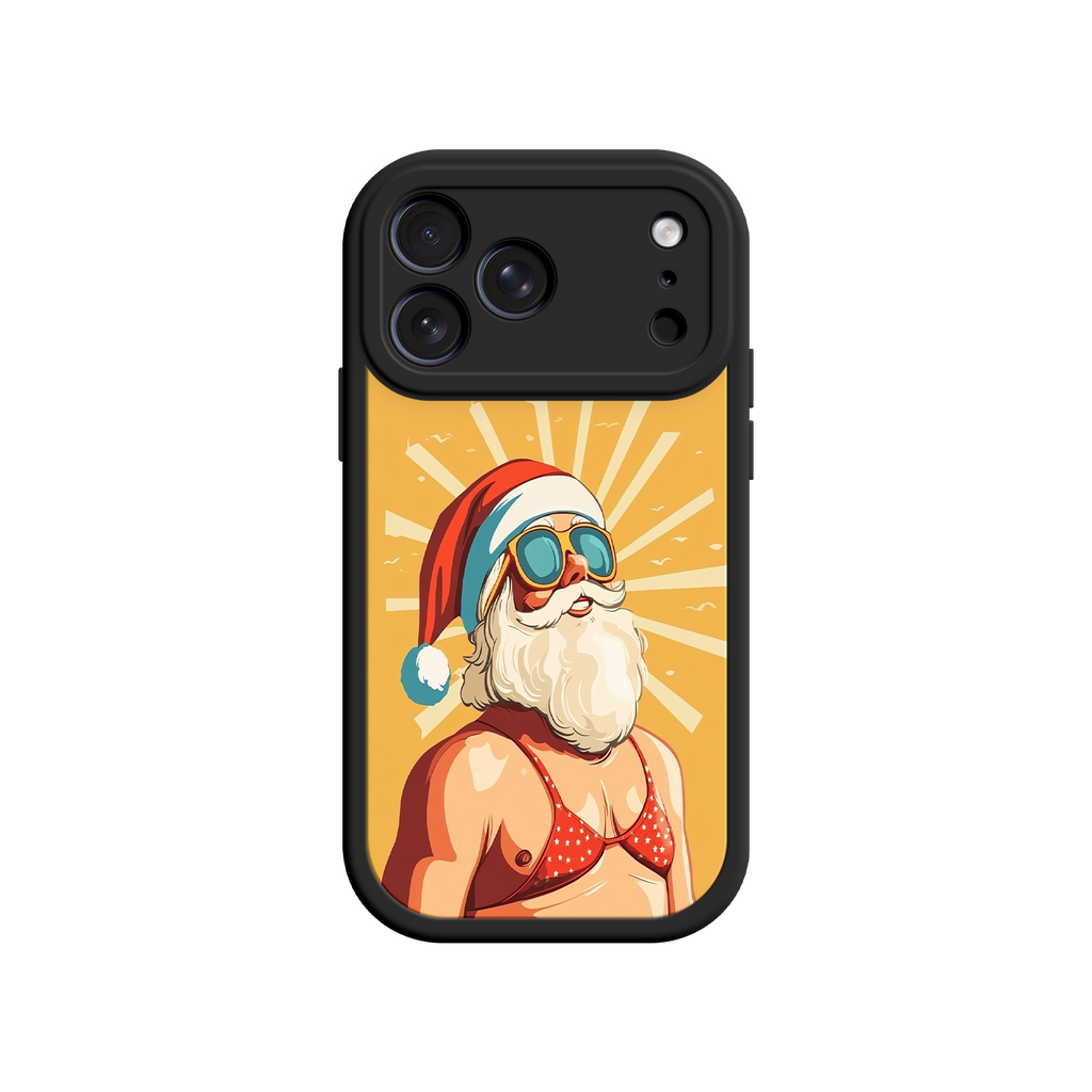 Holiday-themed phone case with beach Santa design