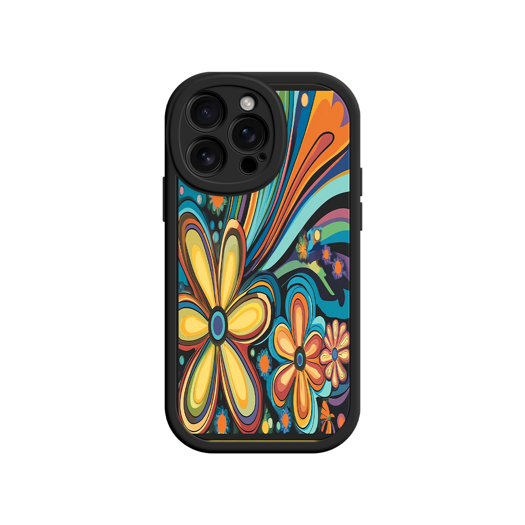 Psychedelic Floral iPhone 17 Case – Hippie Flower Power Design, 60s 70s Retro Vibes, Groovy Swirls