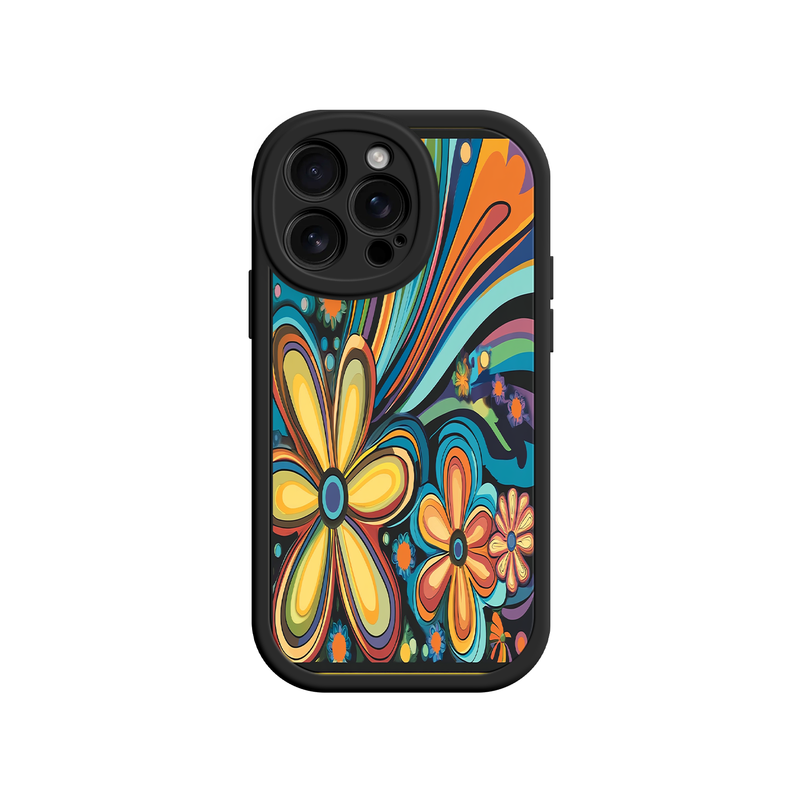 Psychedelic Floral iPhone 17 Case – Hippie Flower Power Design, 60s 70s Retro Vibes, Groovy Swirls