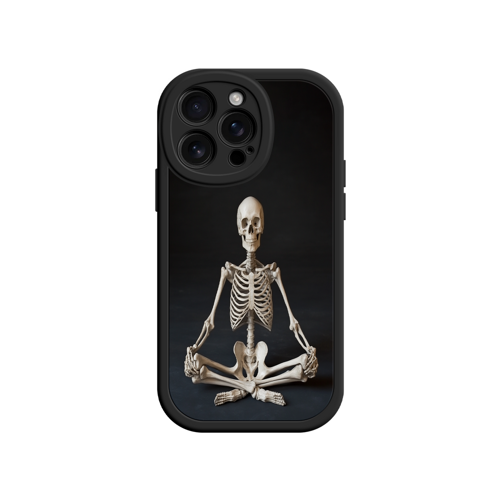 Meditating Skeleton iPhone 17 Case – Gothic Skelly Yoga Art, Anatomical Design, Spiritual Aesthetic