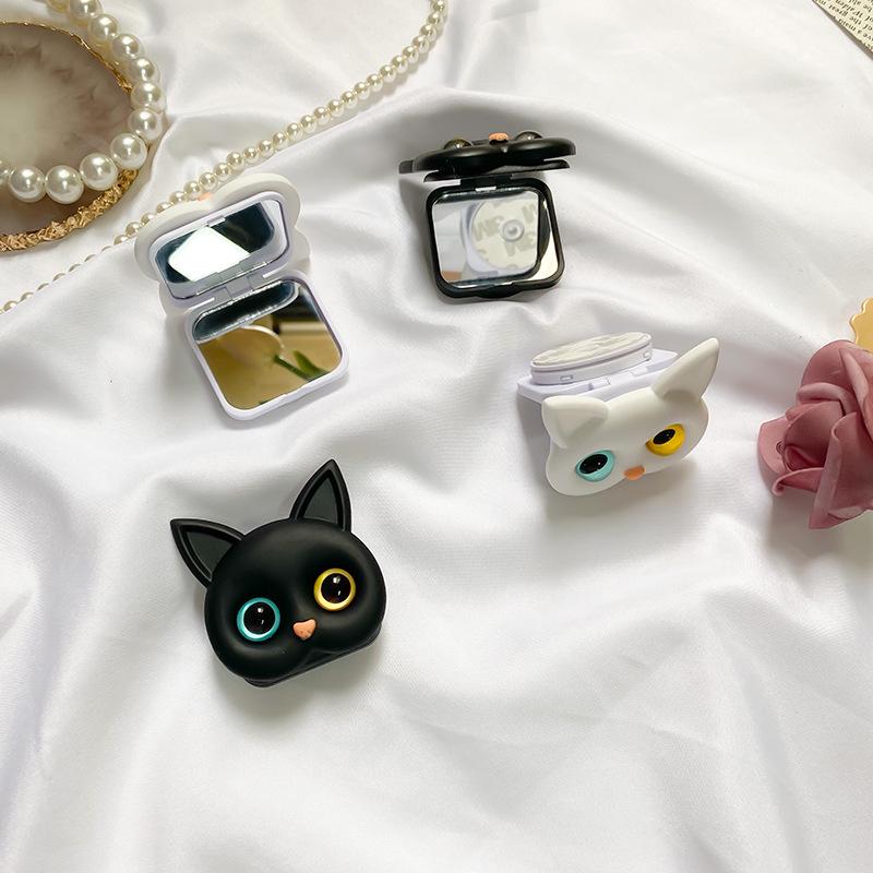 3D Cat Makeup Mirror PopSockets Glitter phone PopGrip, adjustable cellphone stand, retractable smartphone holder, phone mount support, Folding Kickstand, handheld accessories