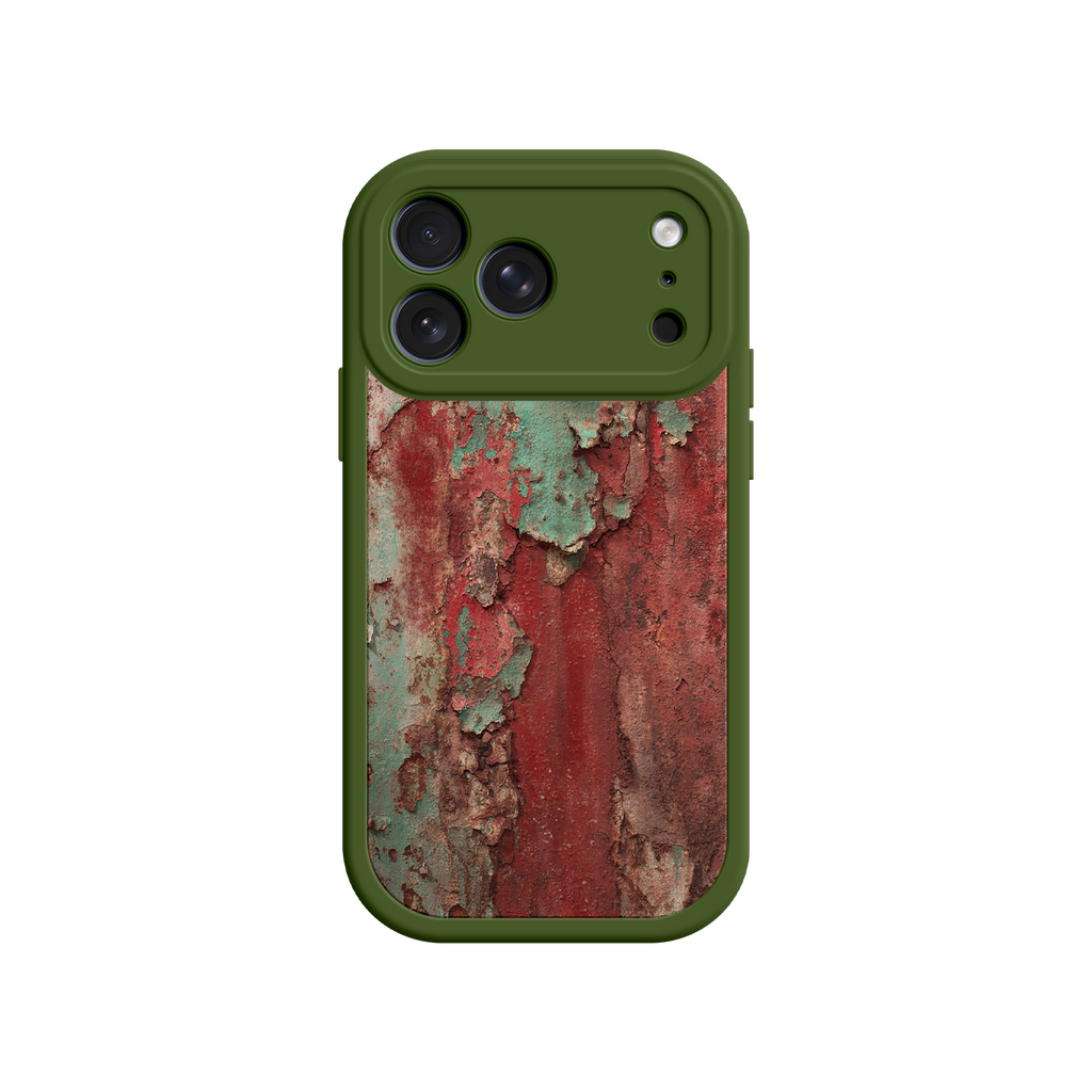 Vintage industrial phone case with rust and peeling paint texture