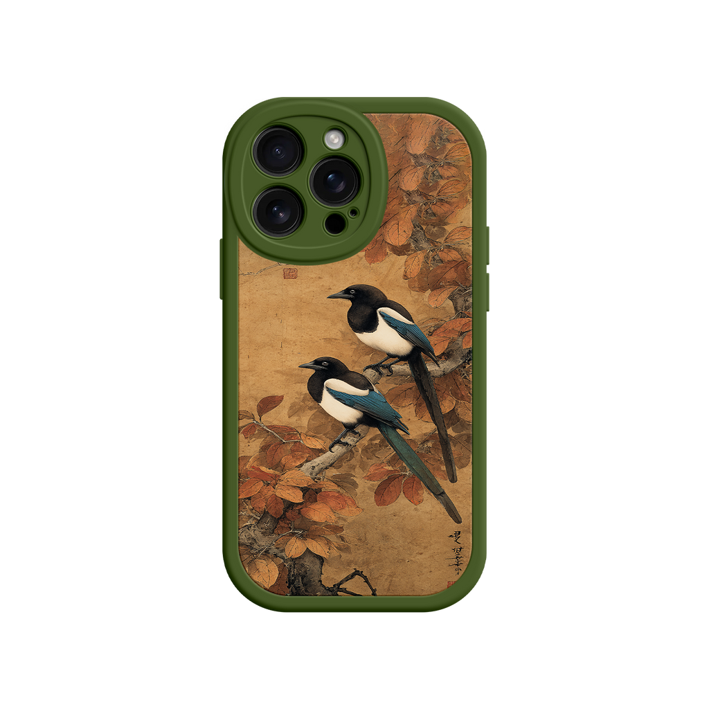 Stylish iPhone case with birds and fall foliage