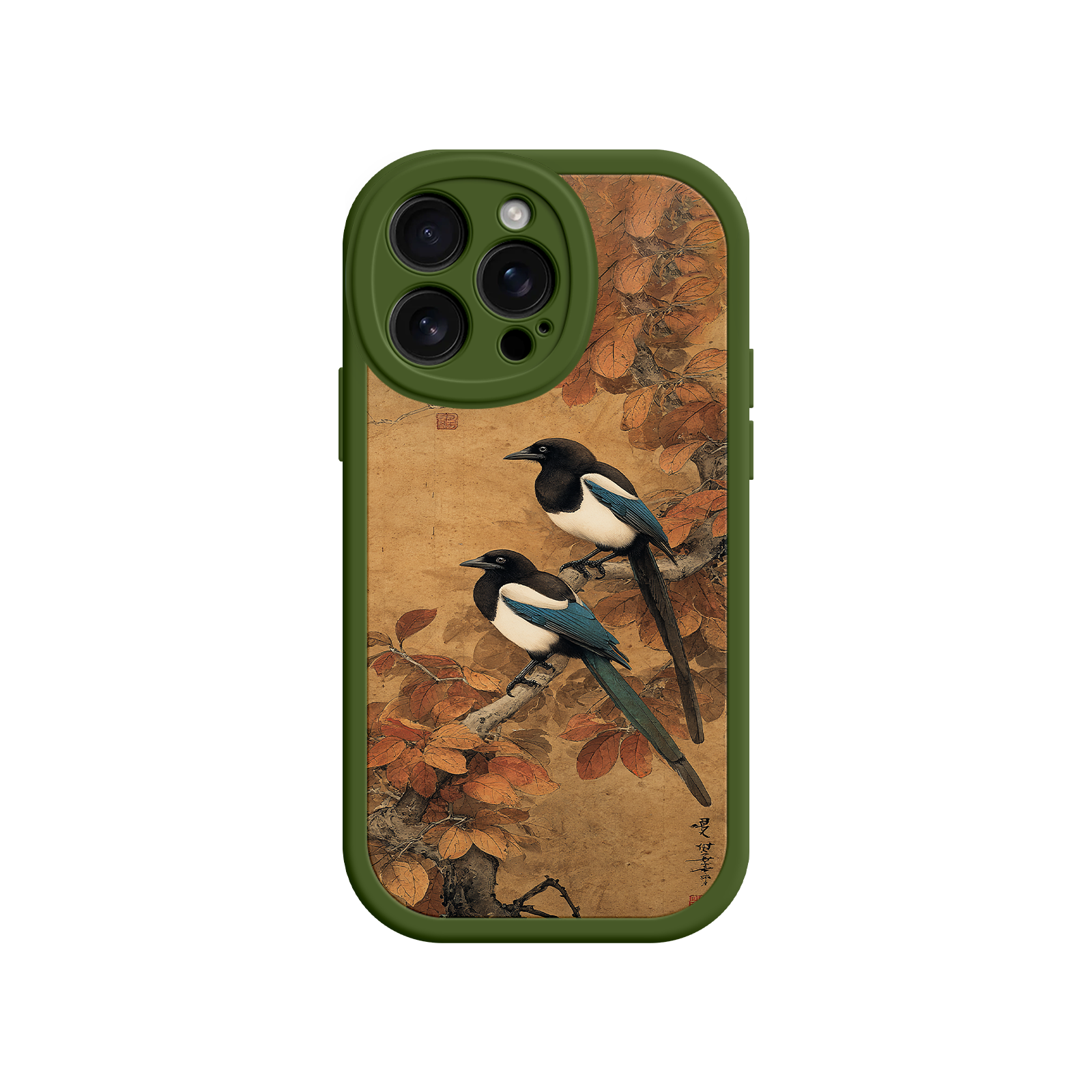 Vintage-style phone case with East Asian bird motif