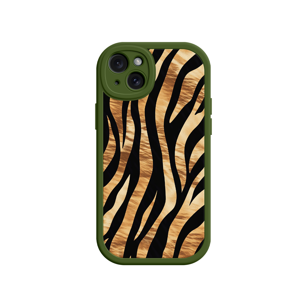 Tiger Stripe iPhone Case – Bold Animal Print with Olive Green Frame
