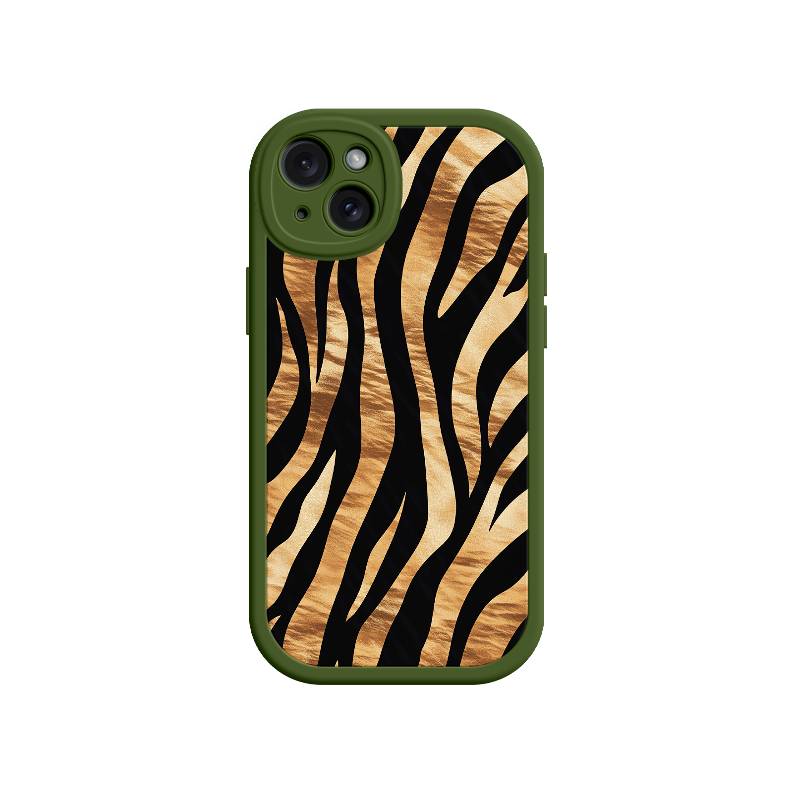 Tiger Stripe iPhone Case – Bold Animal Print with Olive Green Frame