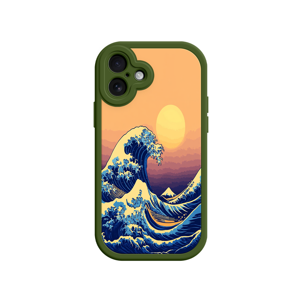 Great Wave Sunset iPhone Case – Japanese Art with Ocean & Mountain Design