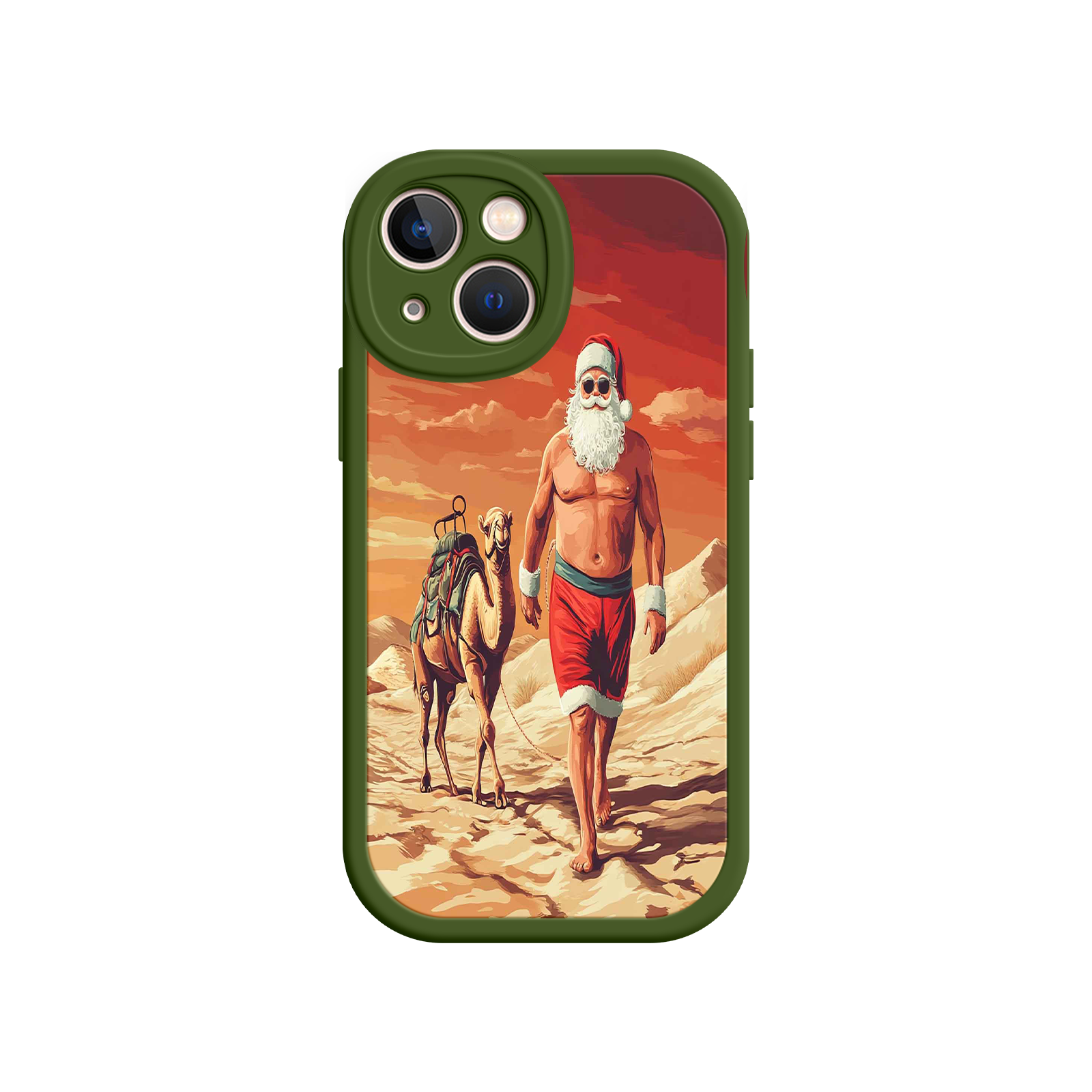 Desert Santa iPhone 17 Case – Funny Christmas Design, Muscular Santa & Camel, Holiday Heat Vibes
