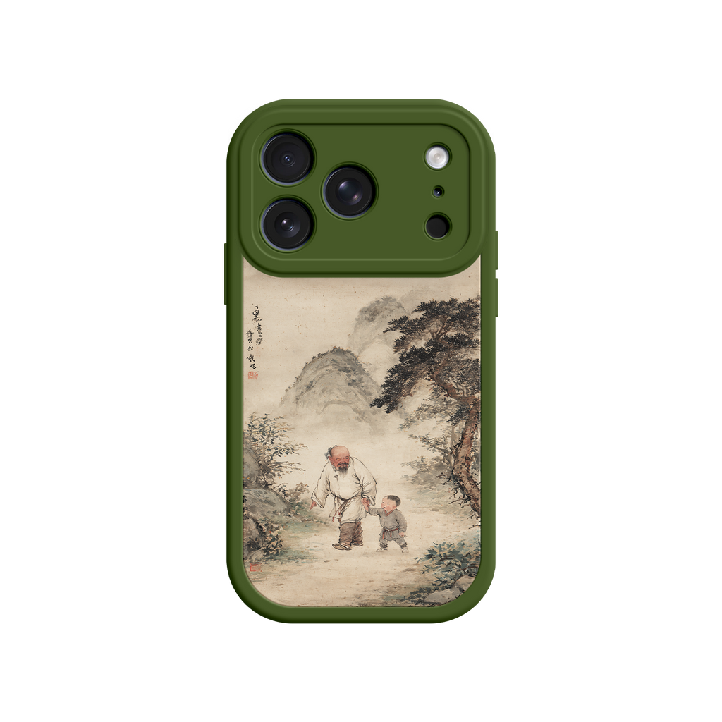 Green iPhone case with classic Chinese art