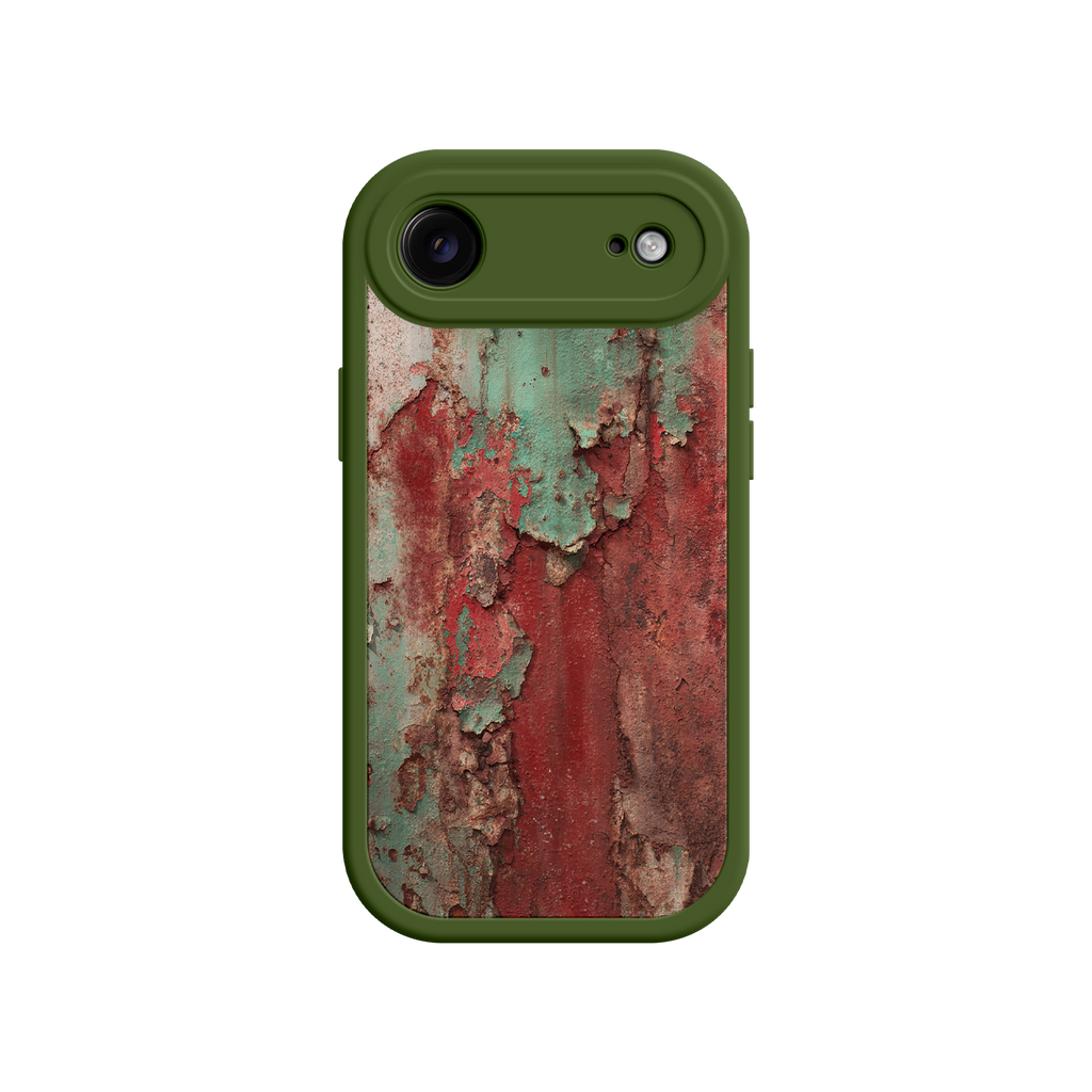 Grunge phone case with cracked paint and corroded metal
