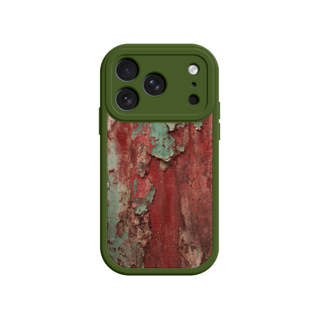 Distressed iPhone case featuring rust and vintage paint design