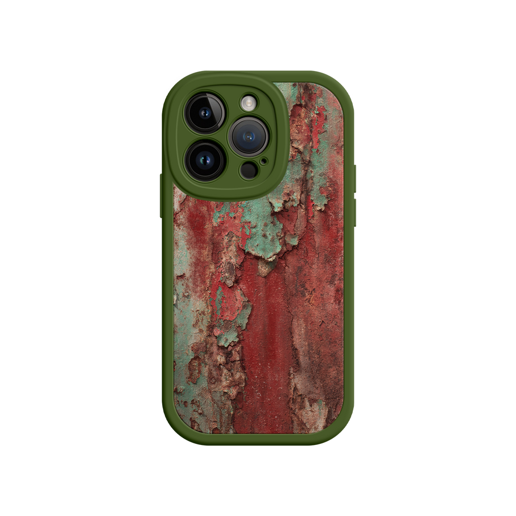 Vintage phone case with textured metal and corrosion