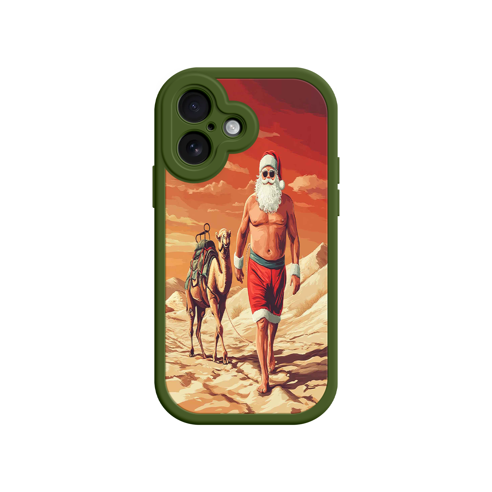 Desert Santa iPhone 17 Case – Funny Christmas Design, Muscular Santa & Camel, Holiday Heat Vibes