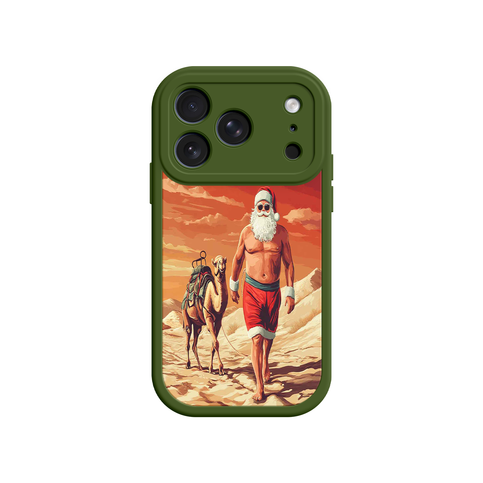 Desert Santa iPhone 17 Case – Funny Christmas Design, Muscular Santa & Camel, Holiday Heat Vibes