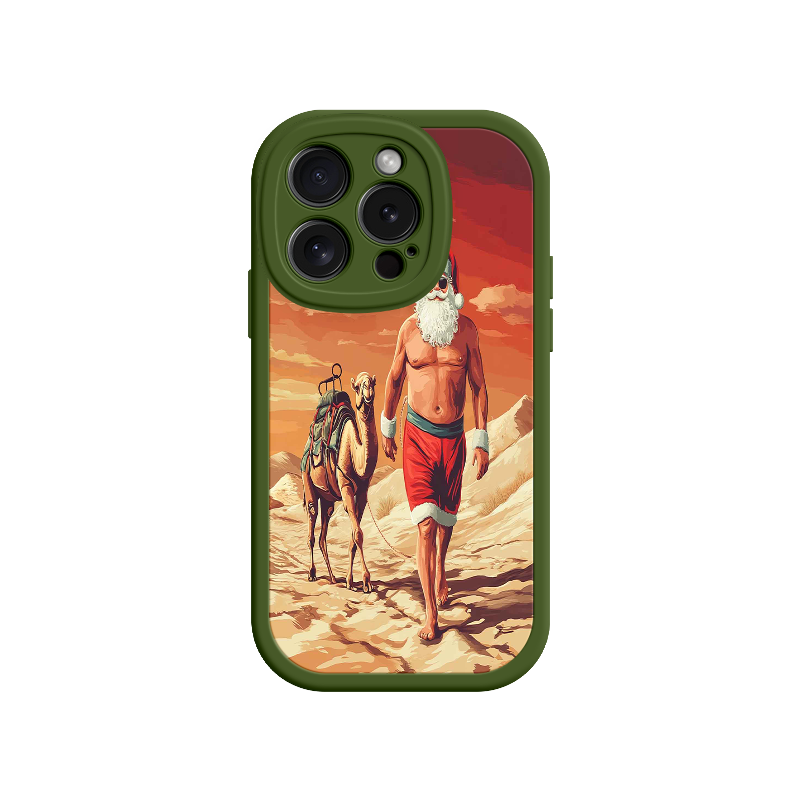Desert Santa iPhone 17 Case – Funny Christmas Design, Muscular Santa & Camel, Holiday Heat Vibes