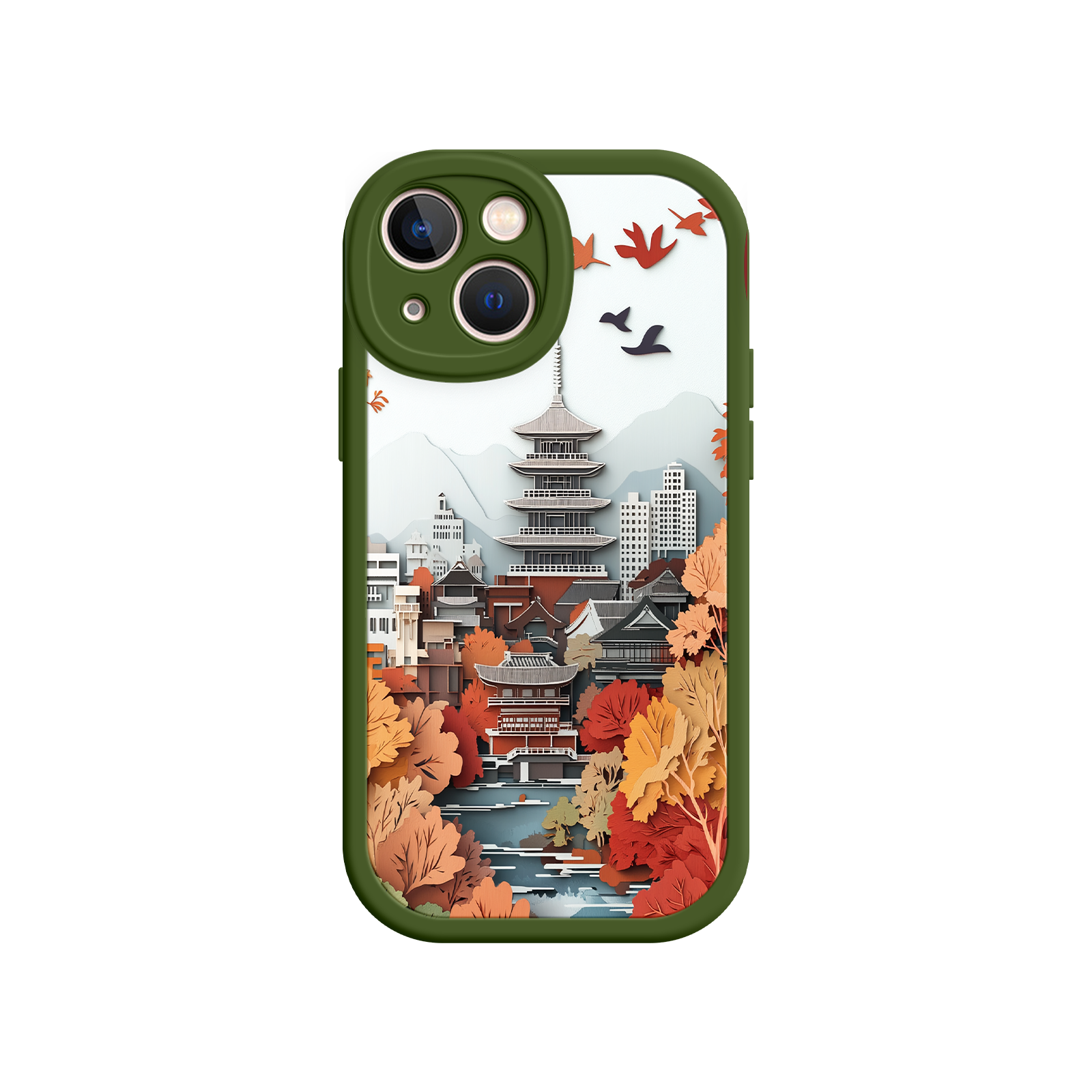 Autumn Japanese Landscape iPhone 17 Case – Traditional Japan Scene, Fall Foliage Illustration, Mount Fuji Phone Cover