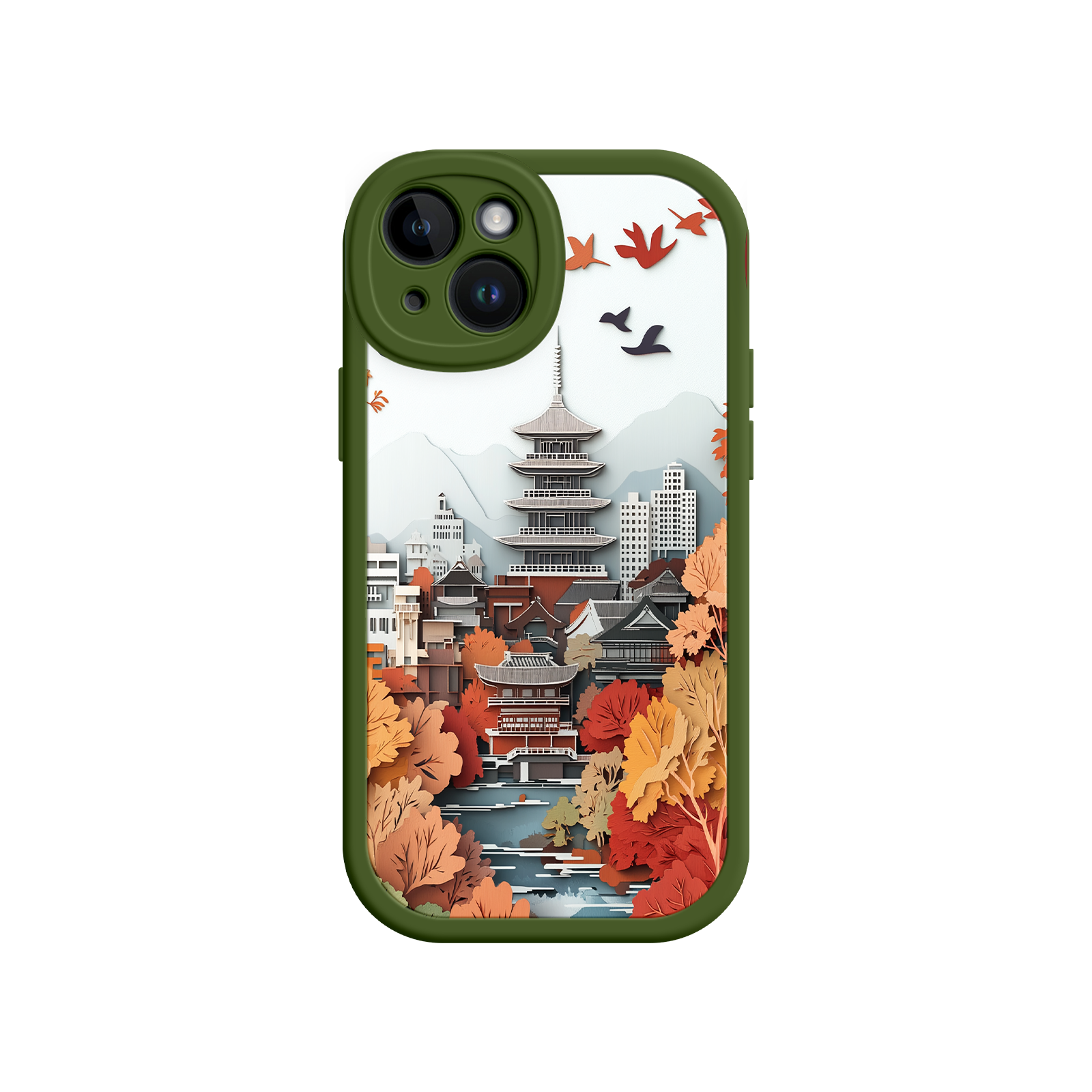 Autumn Japanese Landscape iPhone 17 Case – Traditional Japan Scene, Fall Foliage Illustration, Mount Fuji Phone Cover