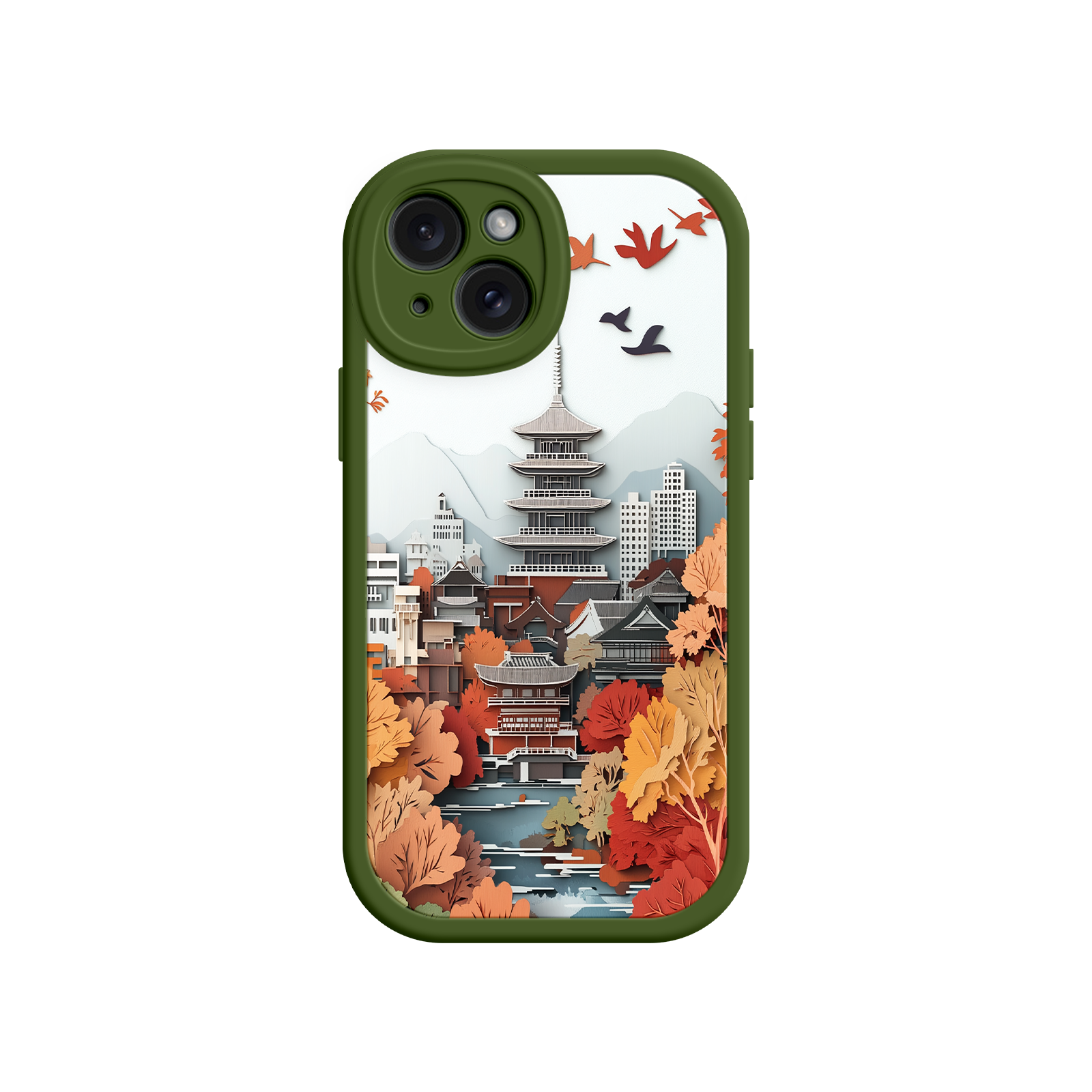 Autumn Japanese Landscape iPhone 17 Case – Traditional Japan Scene, Fall Foliage Illustration, Mount Fuji Phone Cover