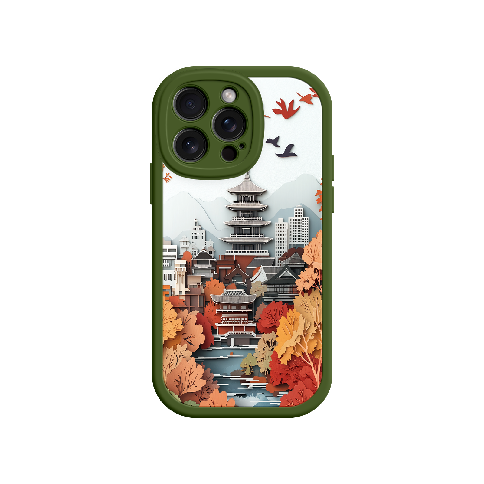 Autumn Japanese Landscape iPhone 17 Case – Traditional Japan Scene, Fall Foliage Illustration, Mount Fuji Phone Cover
