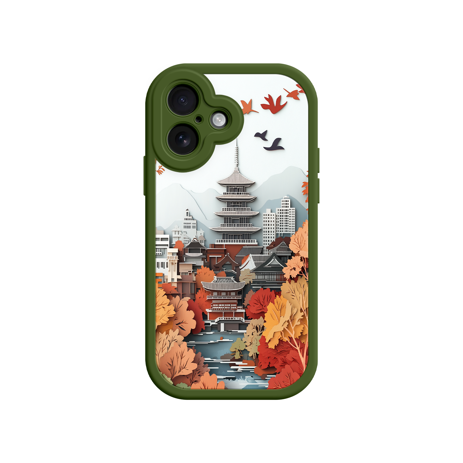 Autumn Japanese Landscape iPhone 17 Case – Traditional Japan Scene, Fall Foliage Illustration, Mount Fuji Phone Cover