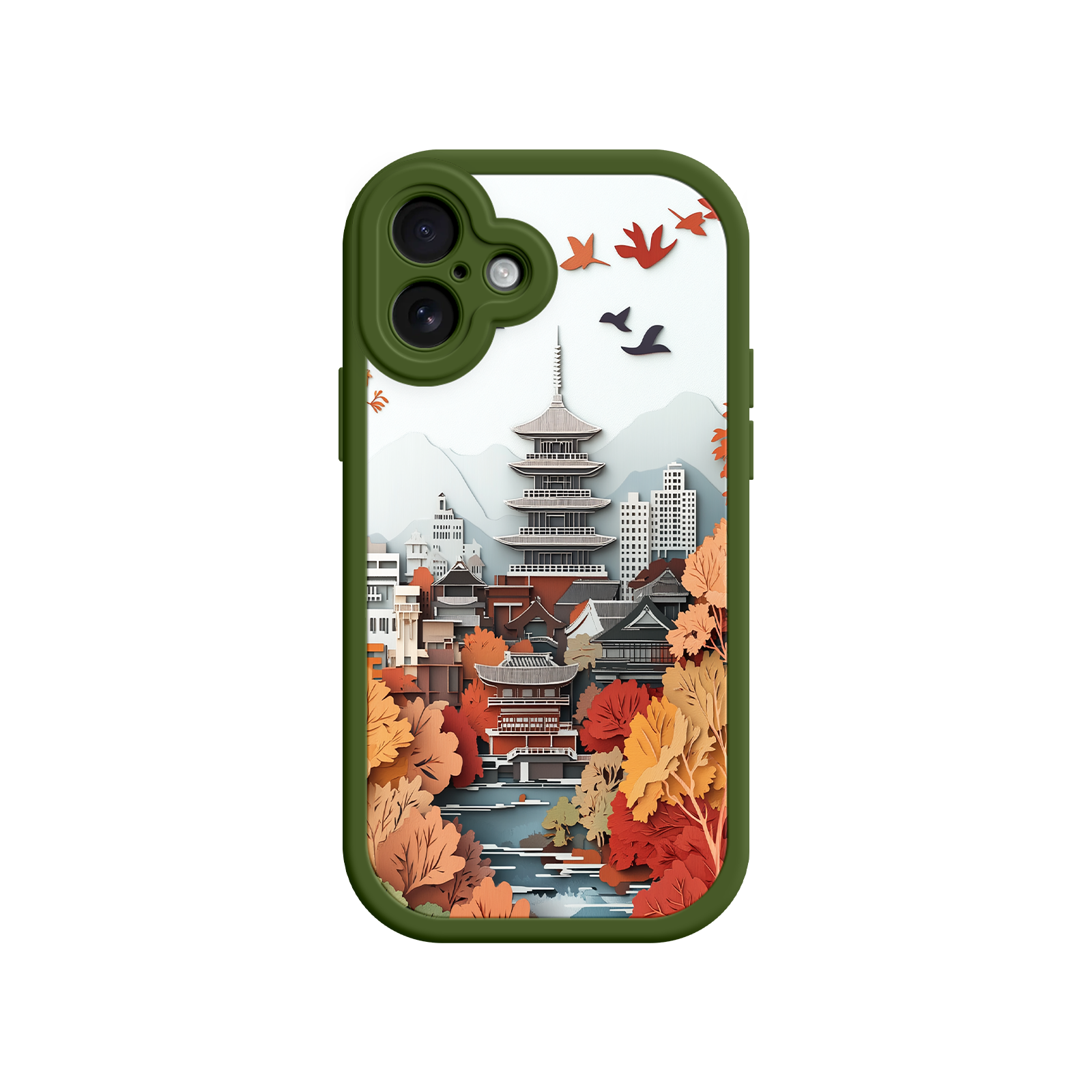 Autumn Japanese Landscape iPhone 17 Case – Traditional Japan Scene, Fall Foliage Illustration, Mount Fuji Phone Cover