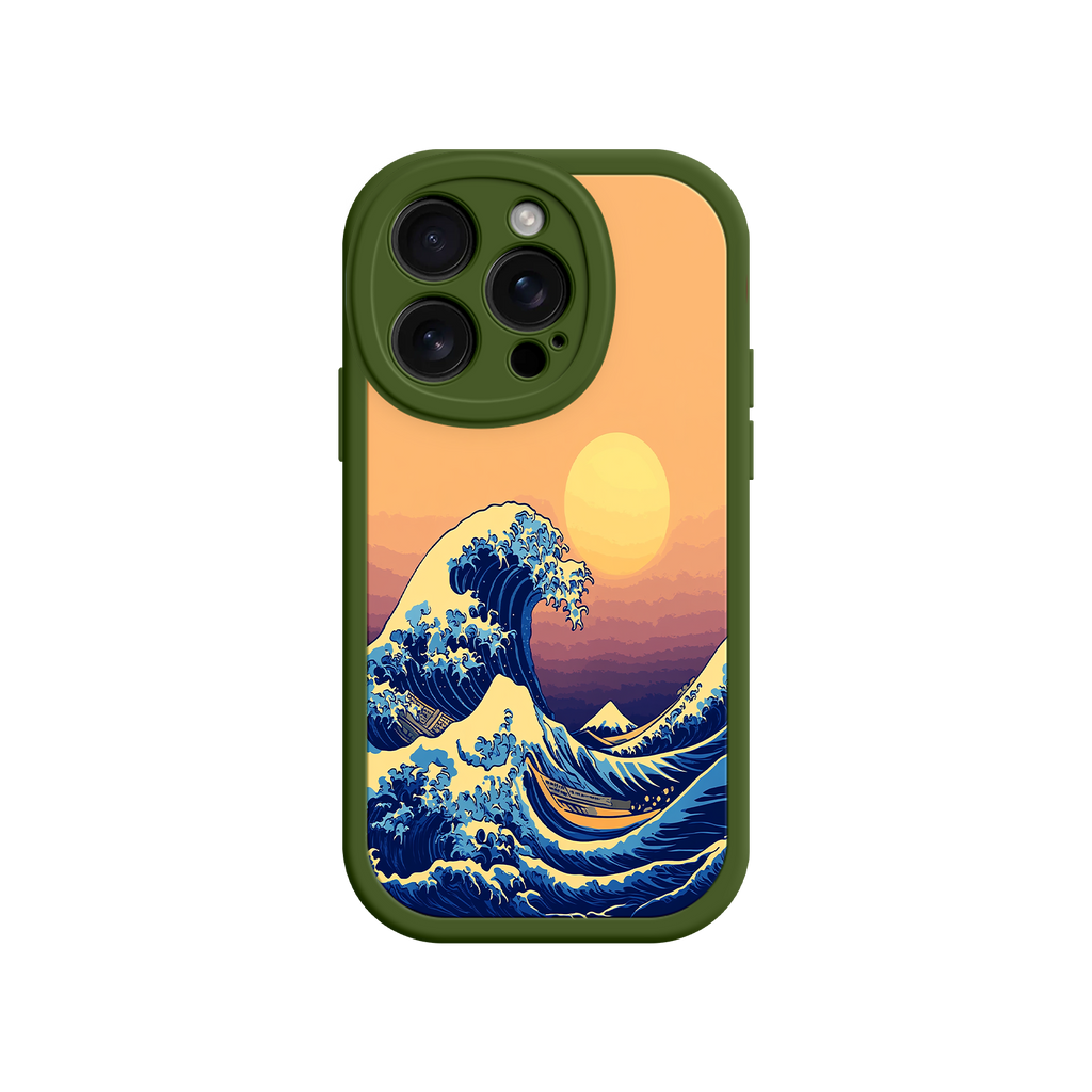 Great Wave Sunset iPhone Case – Japanese Art with Ocean & Mountain Design