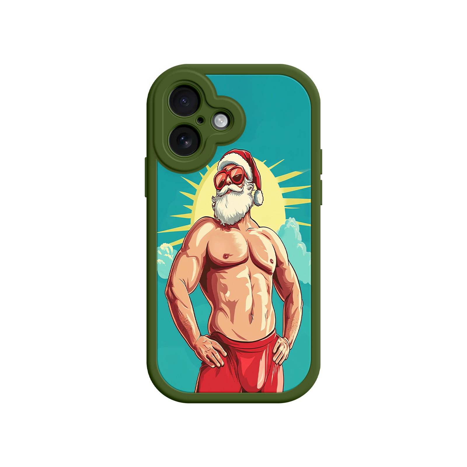 Muscle Santa phone case with vibrant background