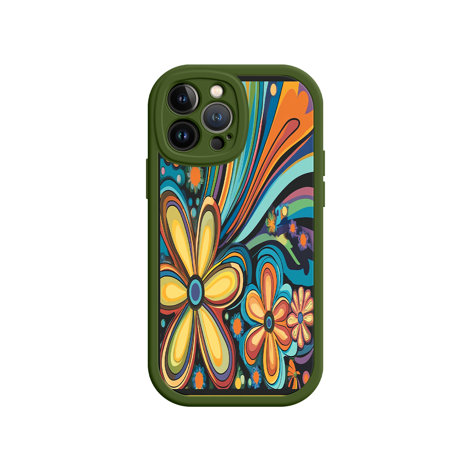 Psychedelic Floral iPhone 17 Case – Hippie Flower Power Design, 60s 70s Retro Vibes, Groovy Swirls