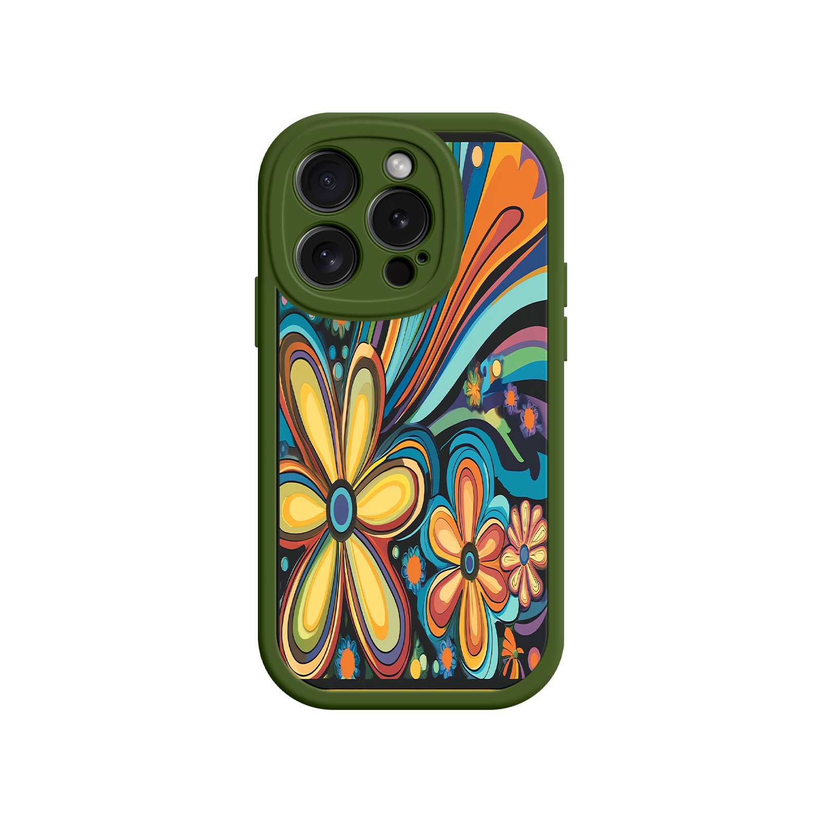 Psychedelic Floral iPhone 17 Case – Hippie Flower Power Design, 60s 70s Retro Vibes, Groovy Swirls