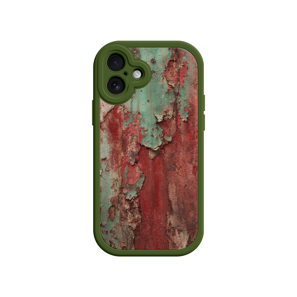 Rustic phone case with oxidized red and green finish