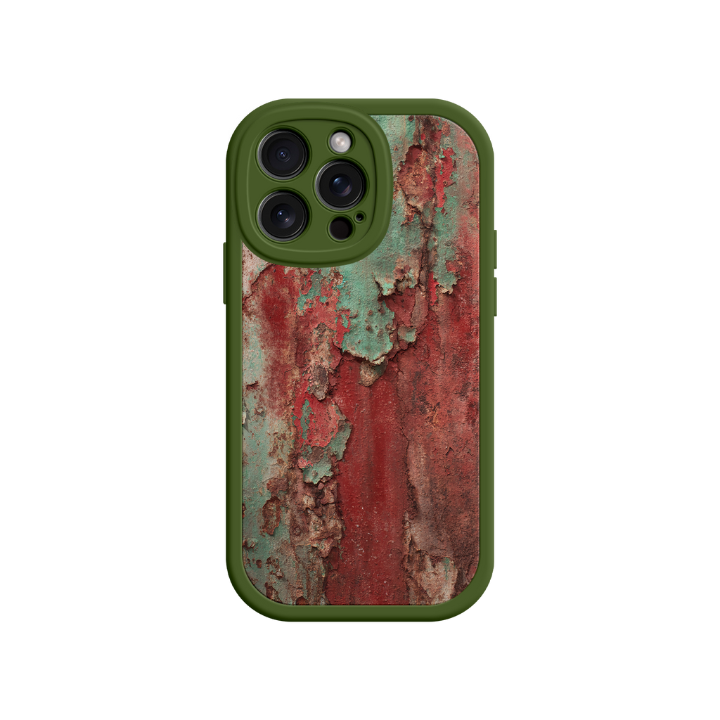 Rustic iPhone case featuring oxidized red and green texture