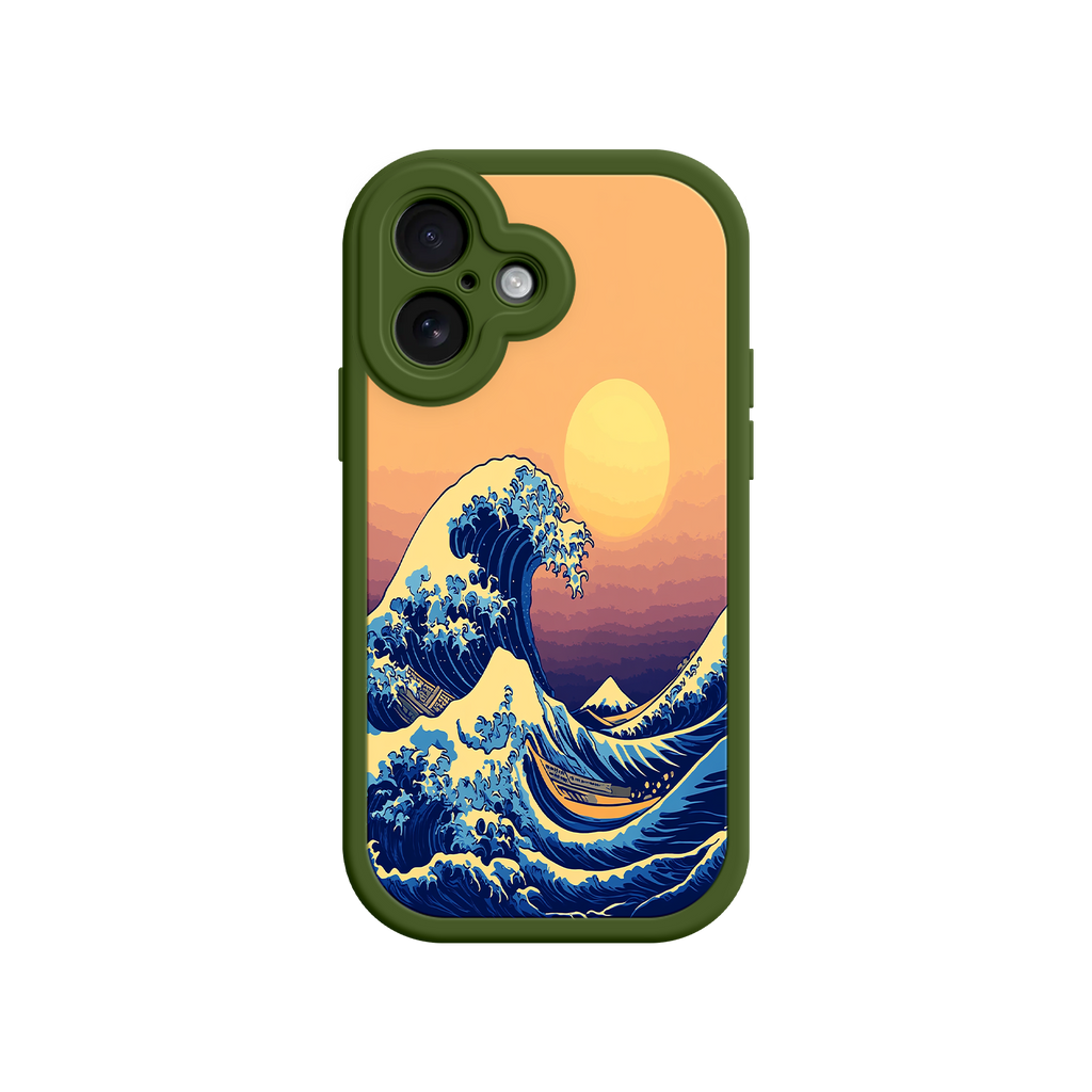 Great Wave Sunset iPhone Case – Japanese Art with Ocean & Mountain Design