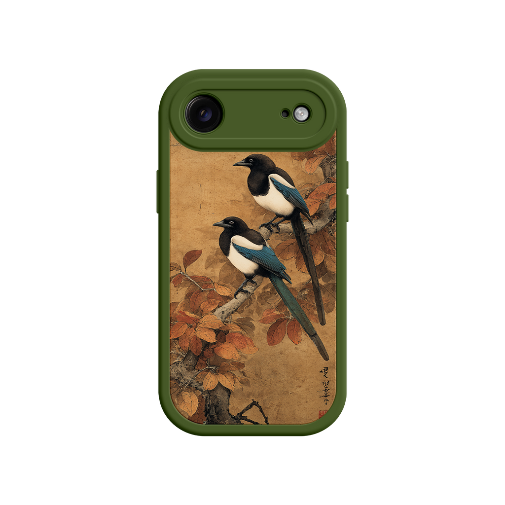 Nature iPhone case with traditional magpie illustration